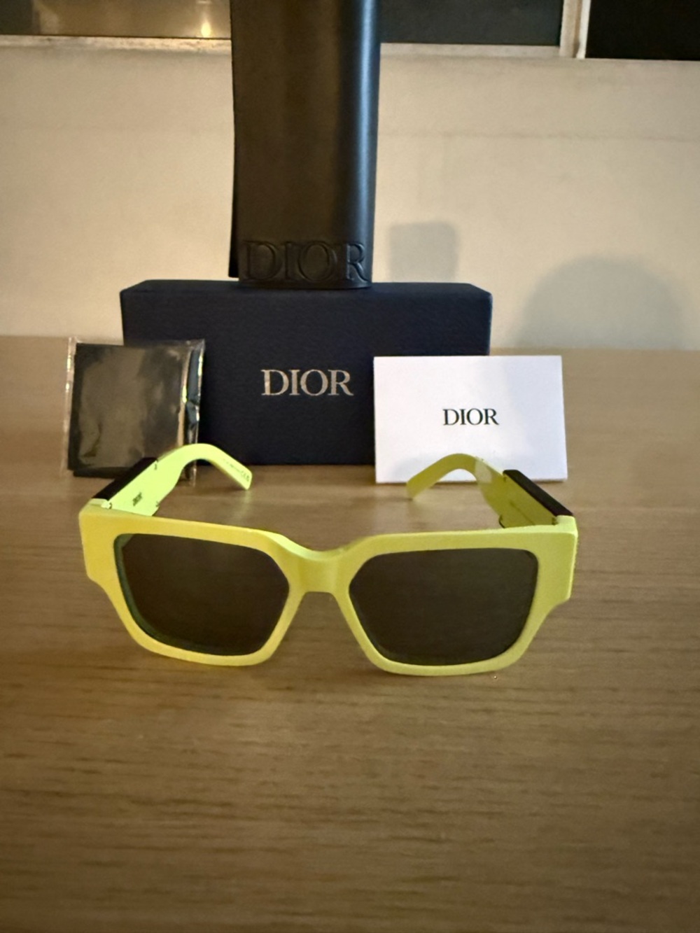 Dior Neon Yellow Rectangular Sunglasses with Dark Lenses